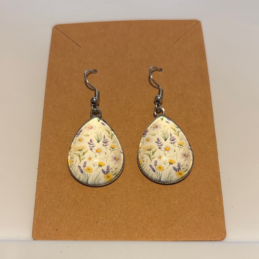 Fashion Jewelry Yellow & Purple Floral Teardrop Earrings